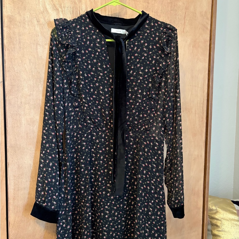 Floral Long Sleeve Dress with Tie Neck